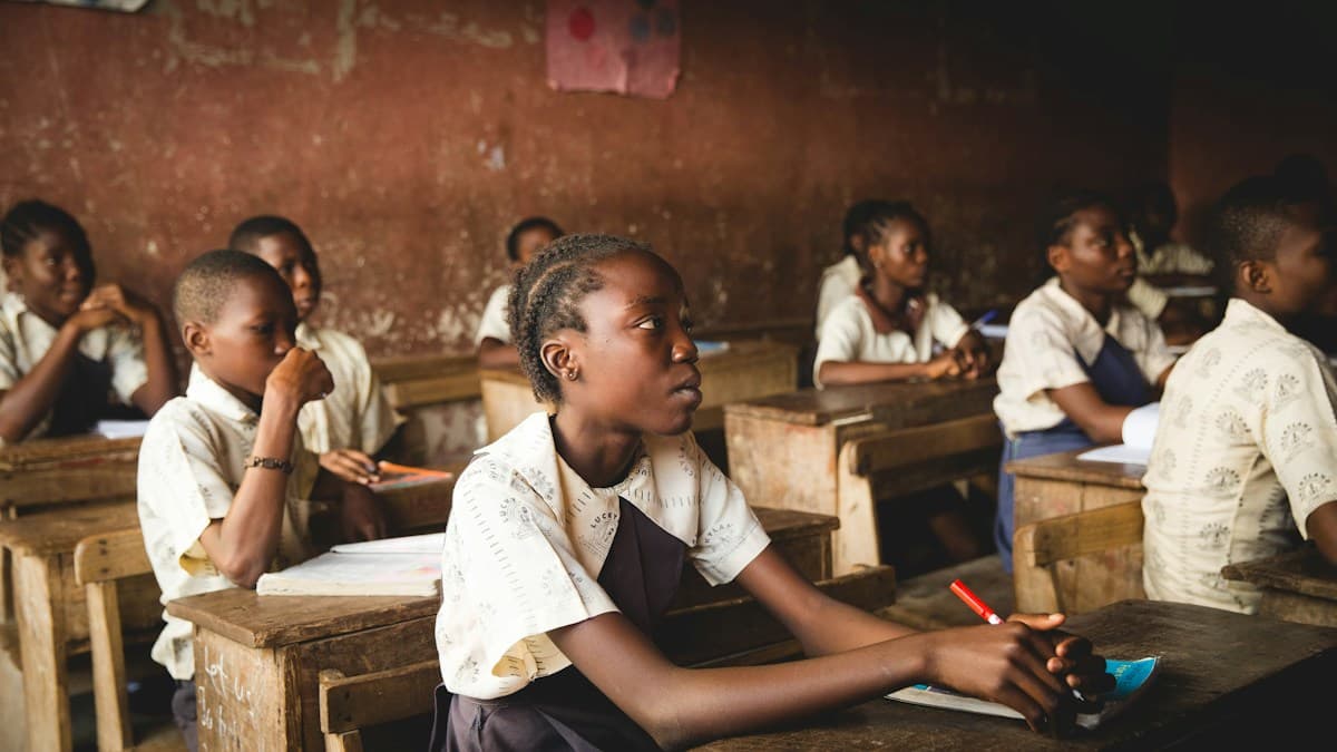 Students learning together in a classroom in Lagos, Nigeria